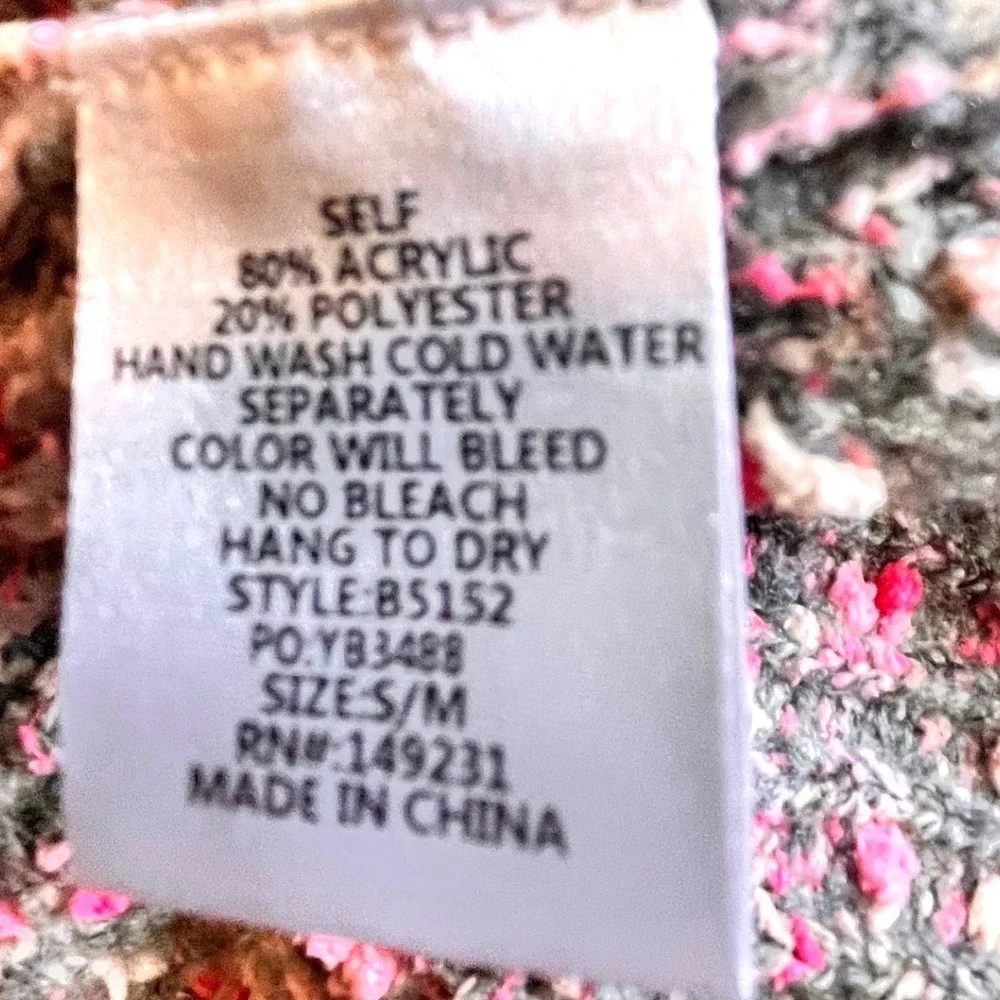 Grey Pink Confetti Cable Knit Popcorn Sweater B5152 Relaxed Fit Womens‎ SM
